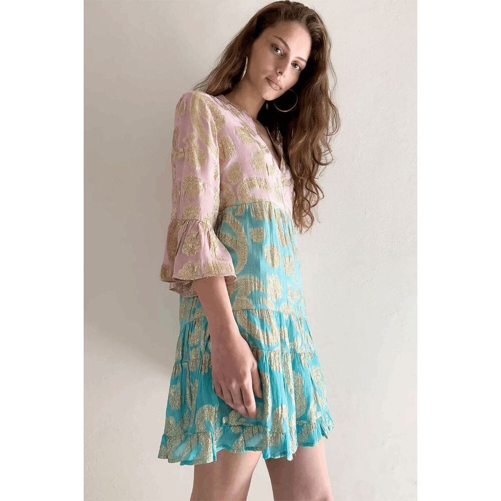 Debbie Katz Estee Loose Fit Leopard Boho Tunic Mini Dress Women's Size Medium